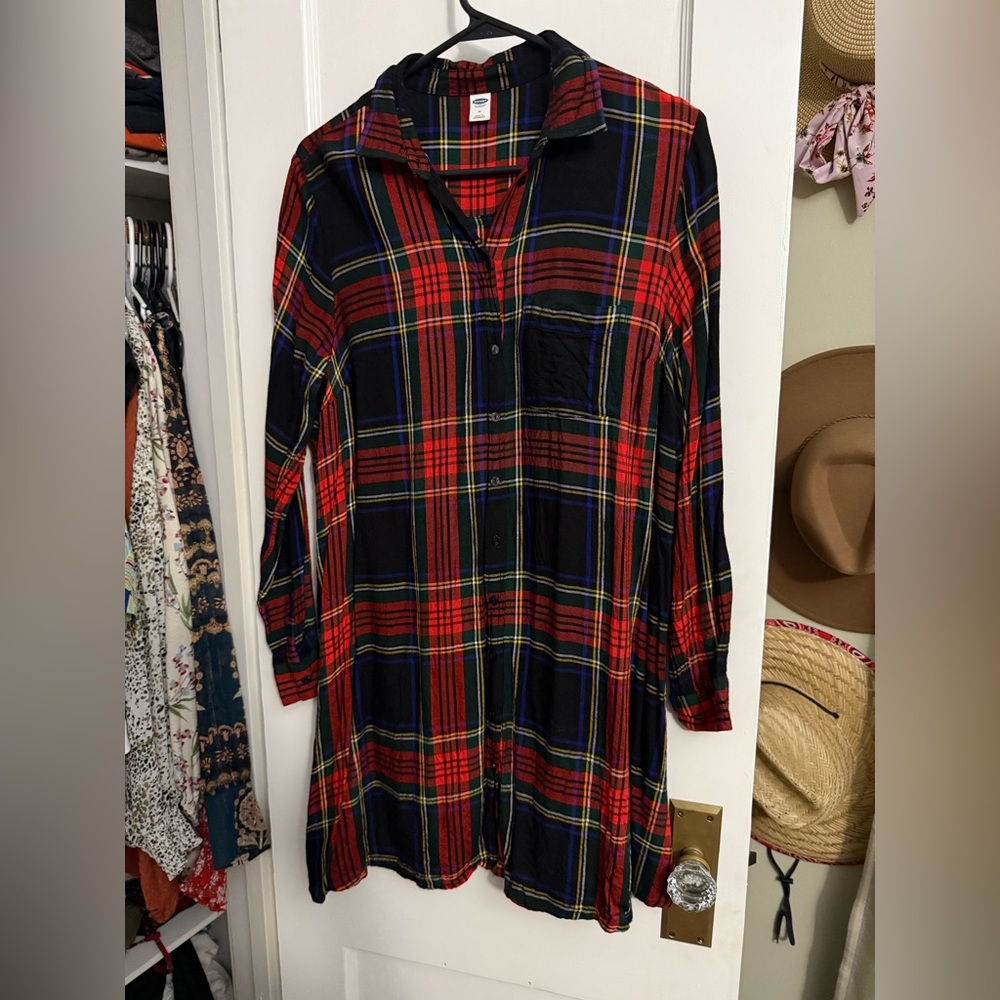 Old Navy Plaid Button-Up Shirt Dress